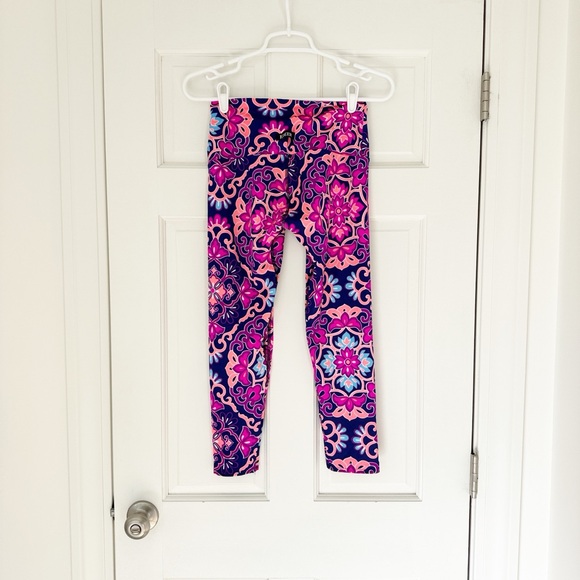 NWOT K-DEER leggings size M blue pink Made in USA bright colorful - Picture 2 of 5